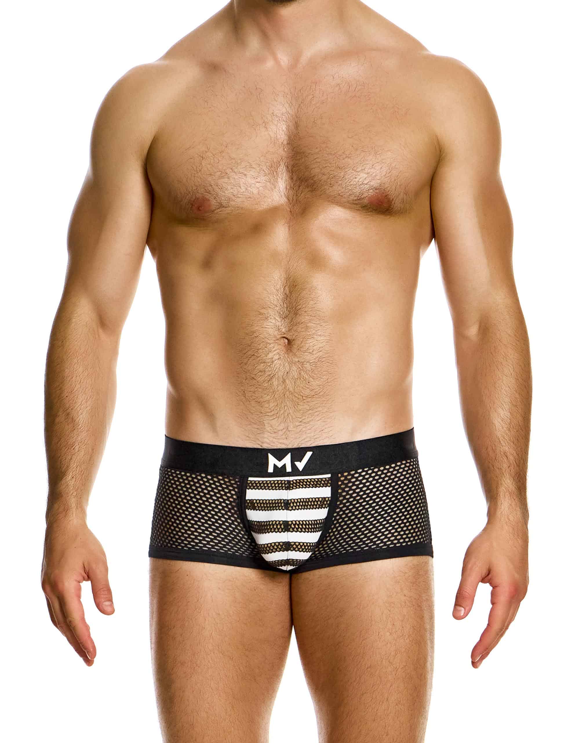 Modus Vivendi Striped Through boxer. Made in Greece. Mens boxer Brief. trunk. mesh brief. black