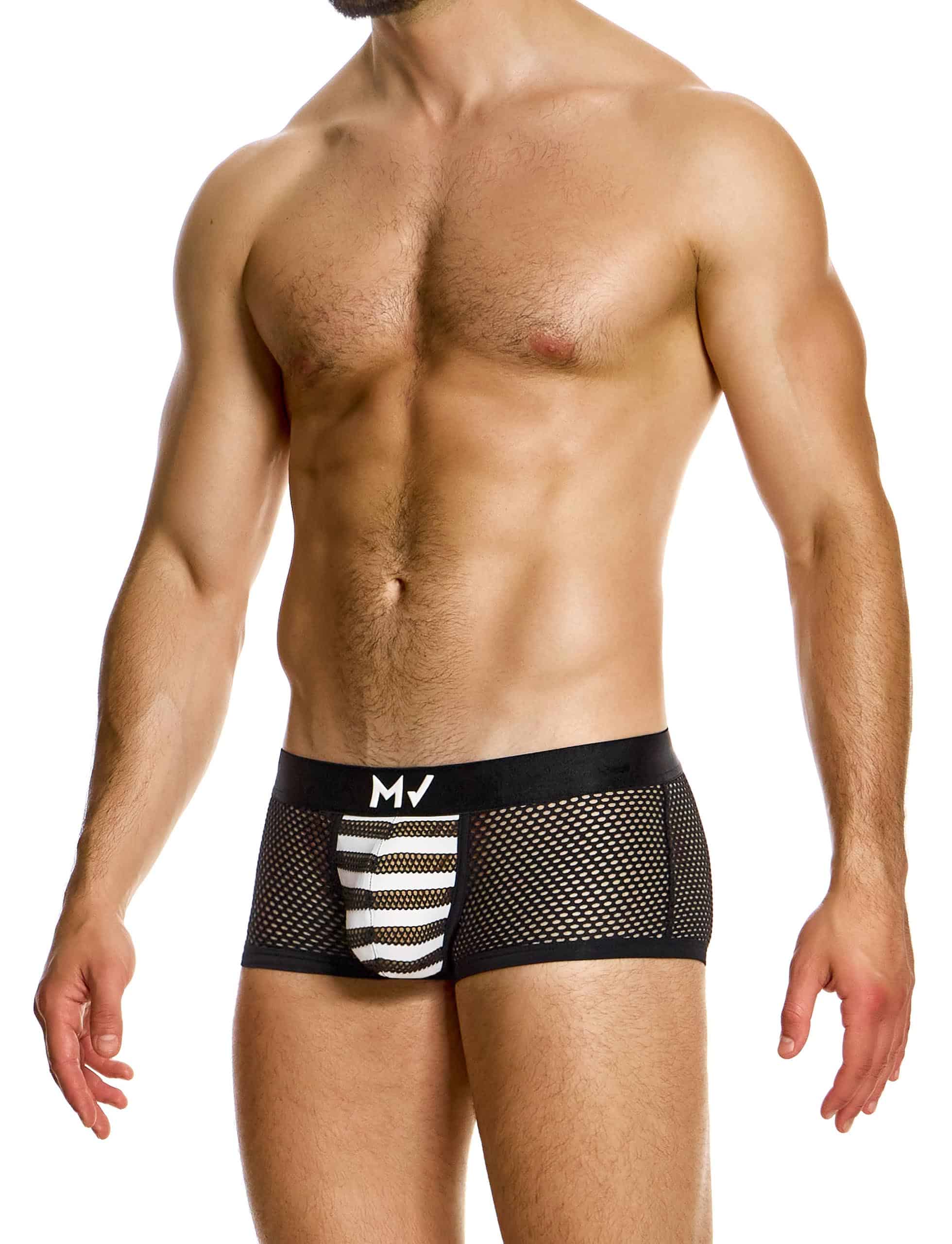 Modus Vivendi Striped Through boxer. Made in Greece. Mens boxer Brief. trunk. mesh brief. black