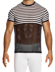 Modus Vivendi Striped  through tshirt. Made in Greece. Mens beach wear mesh t-shirt. underwear party. black