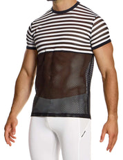 Modus Vivendi Striped  through tshirt. Made in Greece. Mens beach wear mesh t-shirt. underwear party. black