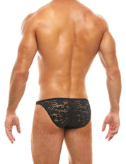 Modus Vivendi Floral Lace Low Cut Brief Black. Made in Greece. Party wear. underwear party.  lace mens briefs. black