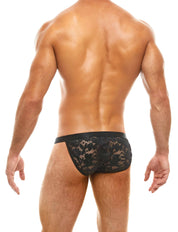 Modus Vivendi Floral Lace Tanga Brief Black. Made in Greece. Party wear. underwear party.  lace mens jocks. black
