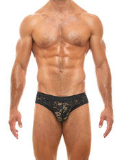 Modus Vivendi Floral Lace Brief Black. Made in Greece. Party wear. underwear party.  lace mens briefs. Black