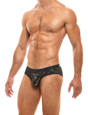 Modus Vivendi Floral Lace Brief Black. Made in Greece. Party wear. underwear party.  lace mens briefs. Black