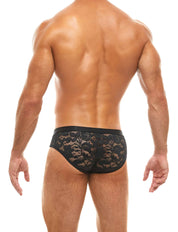 Modus Vivendi Floral Lace Brief Black. Made in Greece. Party wear. underwear party.  lace mens briefs. Black