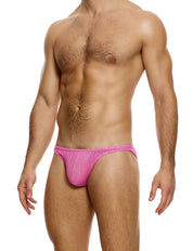 Modus Vivendi Striped Crochet Low Cut Brief. Made in Greece. Mens boxer Brief.  shorts. beach wear. ultra low cut brief. Pink