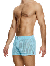 Modus Vivendi Striped Crochet Boxer Shorts. Made in Greece. Mens boxer Brief. Trunk short shorts mini shorts. beach wear. Blue shorts