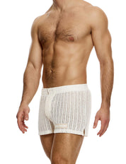 Modus Vivendi Striped Crochet Boxer Shorts. Made in Greece. Mens boxer Brief. Trunk short shorts mini shorts. beach wear. White shorts
