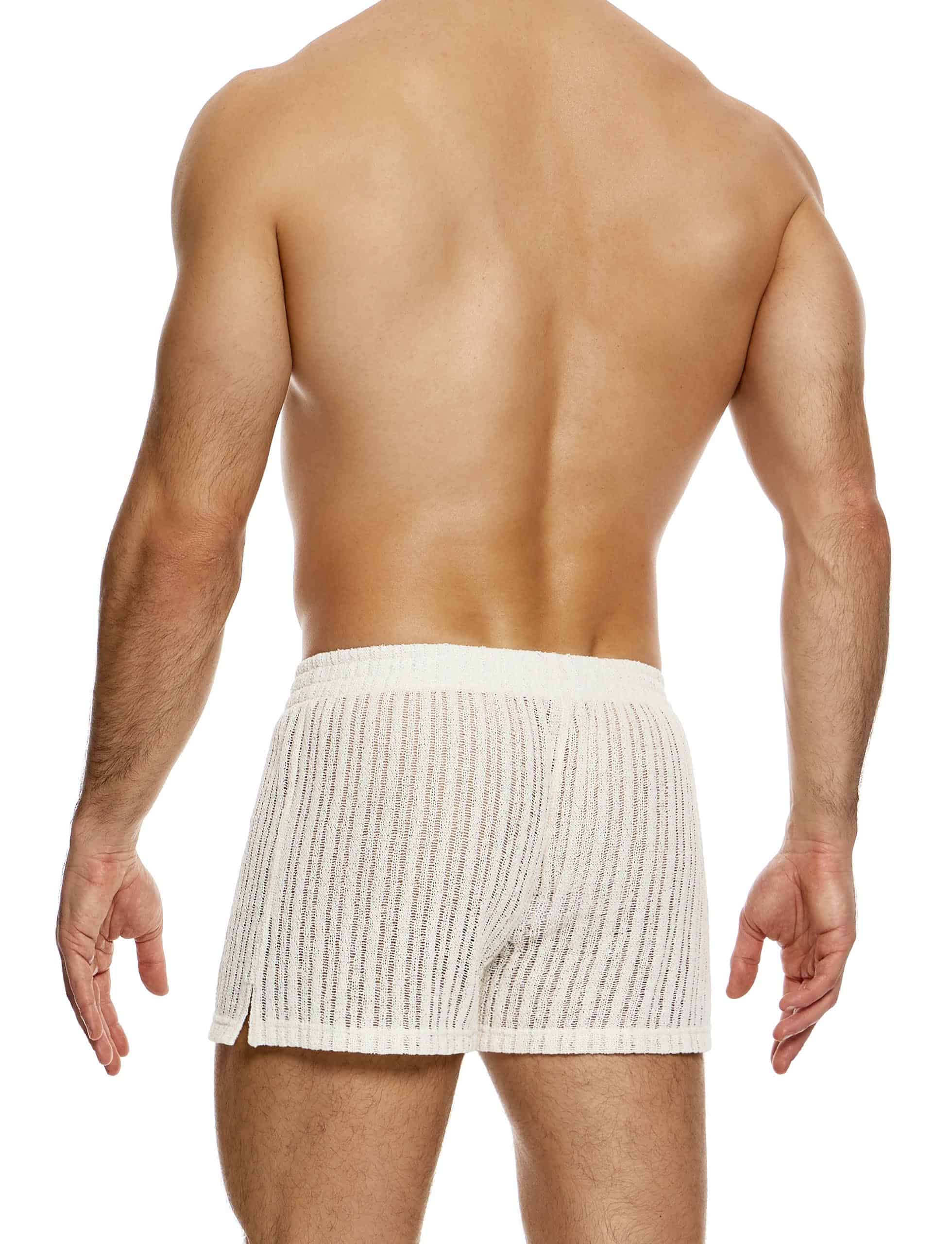 Modus Vivendi Striped Crochet Boxer Shorts. Made in Greece. Mens boxer Brief. Trunk short shorts mini shorts. beach wear. White shorts