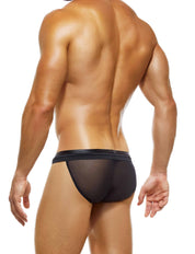 Modus Vivendi Transparent Latex Low Cut Tanga Brief. Made in Greece. Mens Tanga ultra low cut brief. underwear party. fetish. leather look black
