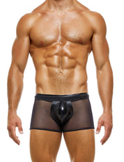 Modus Vivendi Transparent Latex Bottomless Boxer. Made in Greece. Mens boxer brief. Mens trunk. bottomless boxer trunk. underwear party. fetish. leather look black