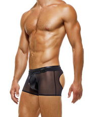 Modus Vivendi Transparent Latex Bottomless Boxer. Made in Greece. Mens boxer brief. Mens trunk. bottomless boxer trunk. underwear party. fetish. leather look black