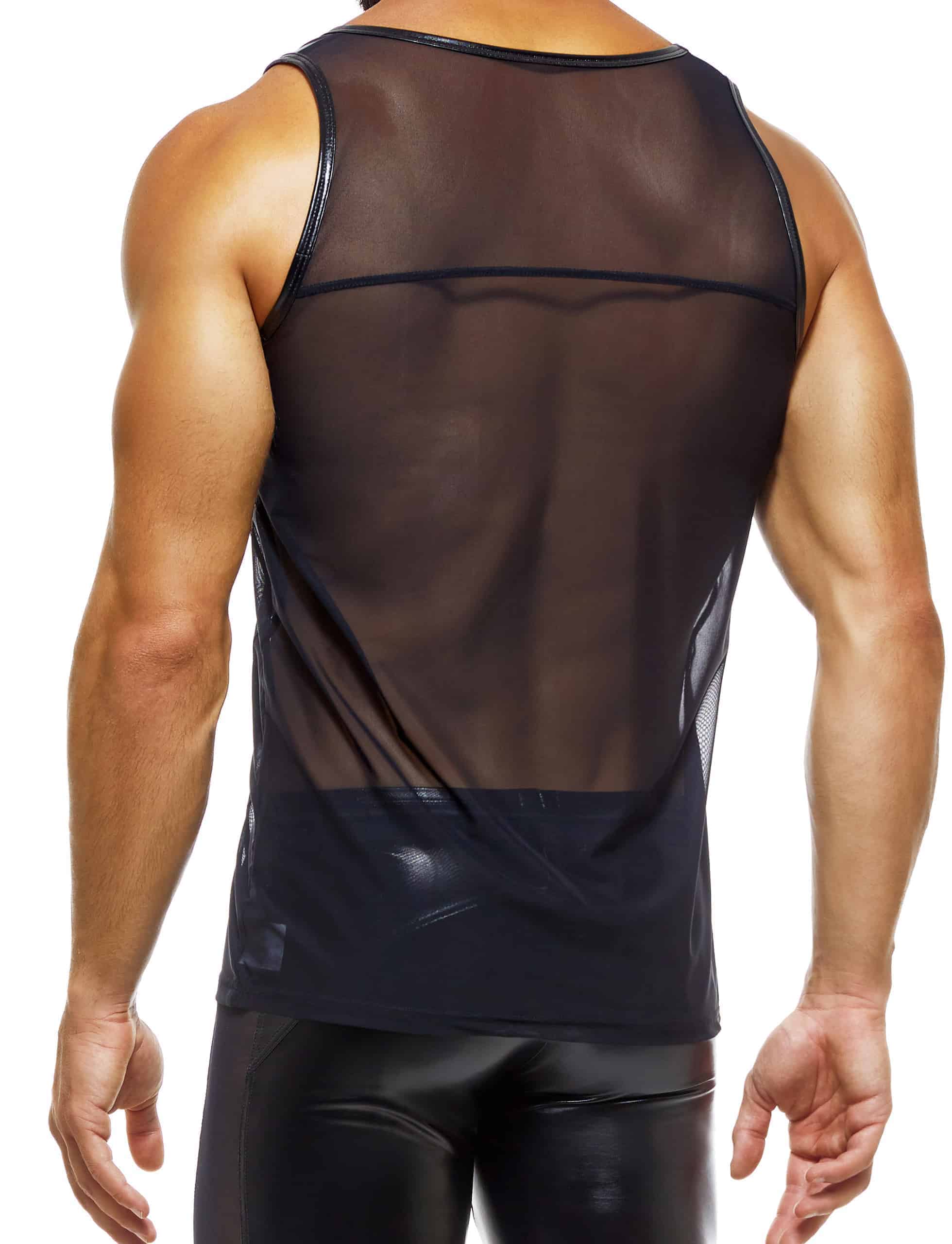 Modus Vivendi Transparent Latex Tanktop. Made in Greece. Mens tank top. gym gear. Work out wear. underwear party. fetish. leather look black. see through tank top