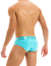 Modus Vivendi Meander Brief. Made in Greece. Party wear. underwear party. Fetish gear. boxer briefs, trunks. pride wear. Turquoise