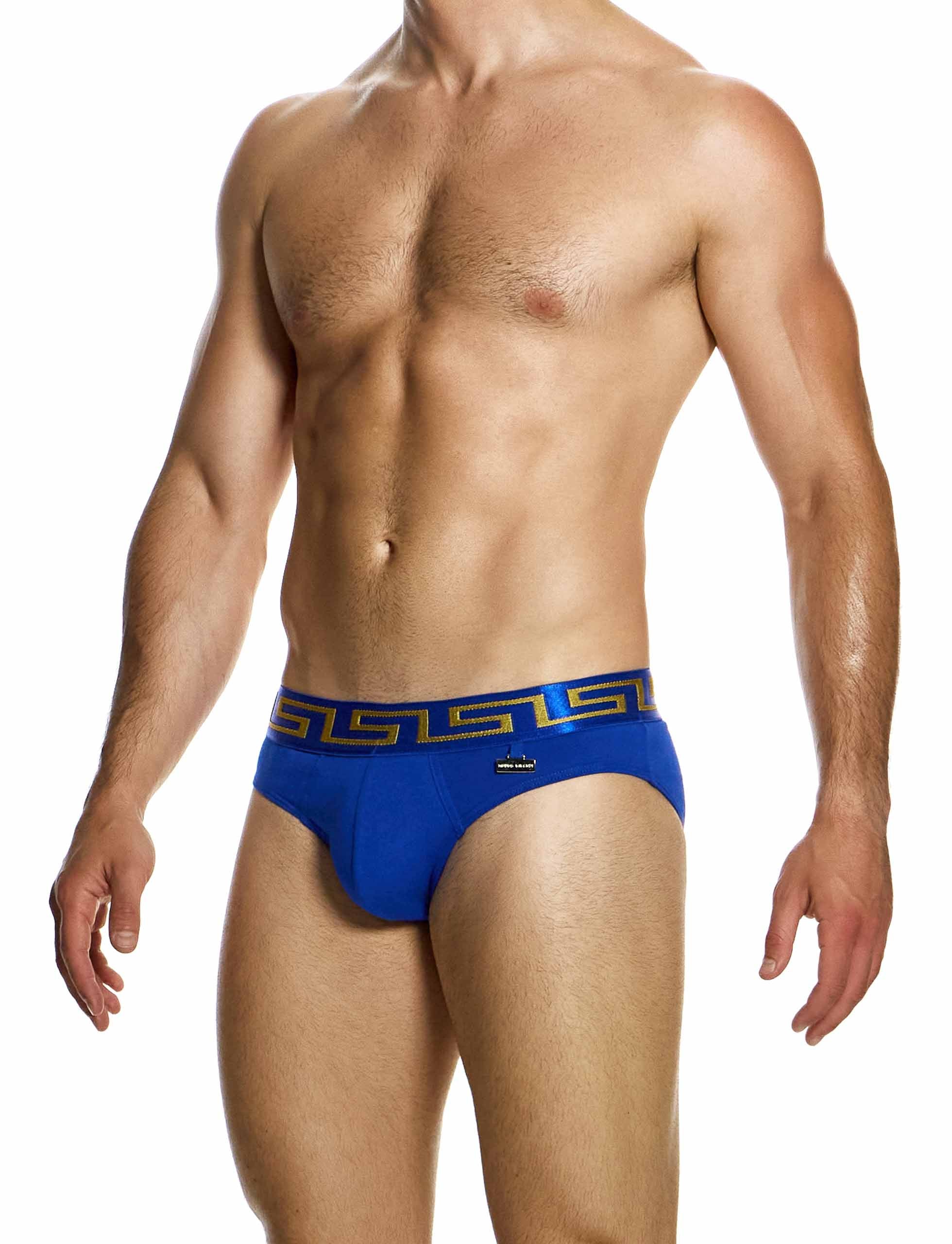 Modus Vivendi Meander Brief. Made in Greece. Party wear. underwear party. Fetish gear. boxer briefs, trunks. pride wear. Blue