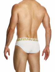 Modus Vivendi Meander Brief. Made in Greece. Party wear. underwear party. Fetish gear. boxer briefs, trunks. pride wear. White
