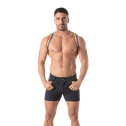 TOF Paris Rainbow Harness. made in france. wear with suspenders. Rainbow gay pride party wear fetish wear.