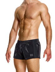 Modus Vivendi Curved 80s Shorts. Made in Greece. luxury comfort high quality. Mini shorts. gym wear. Party wear. work out shorts. gay men shorts. Black