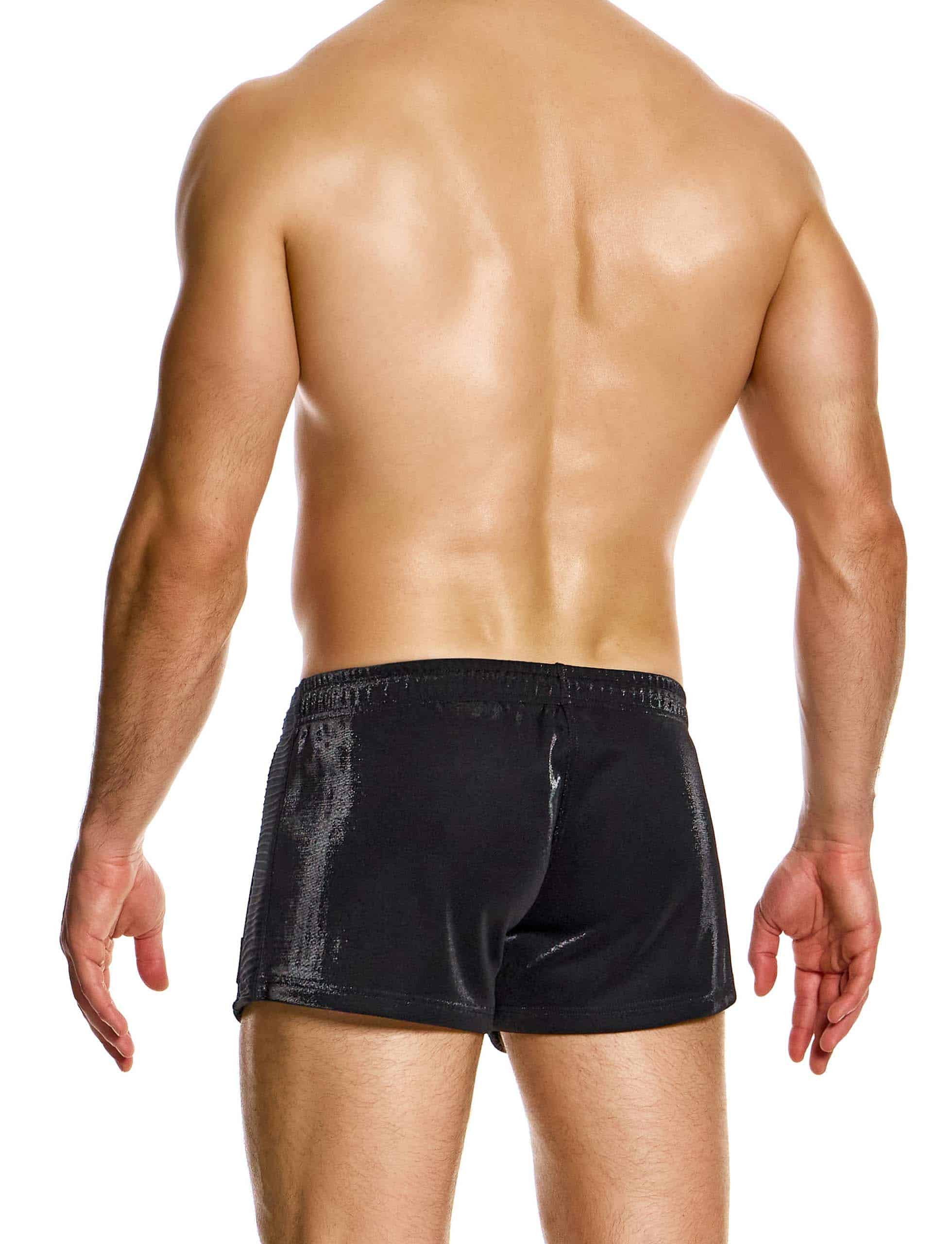 Modus Vivendi Curved 80s Shorts. Made in Greece. luxury comfort high quality. Mini shorts. gym wear. Party wear. work out shorts. gay men shorts. Black
