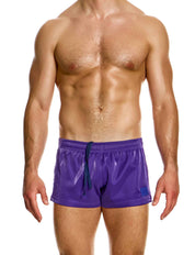 Modus Vivendi Curved 80s Shorts. Made in Greece. luxury comfort high quality. Mini shorts. gym wear. Party wear. work out shorts. gay men shorts. Purple
