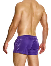 Modus Vivendi Curved 80s Shorts. Made in Greece. luxury comfort high quality. Mini shorts. gym wear. Party wear. work out shorts. gay men shorts. Purple