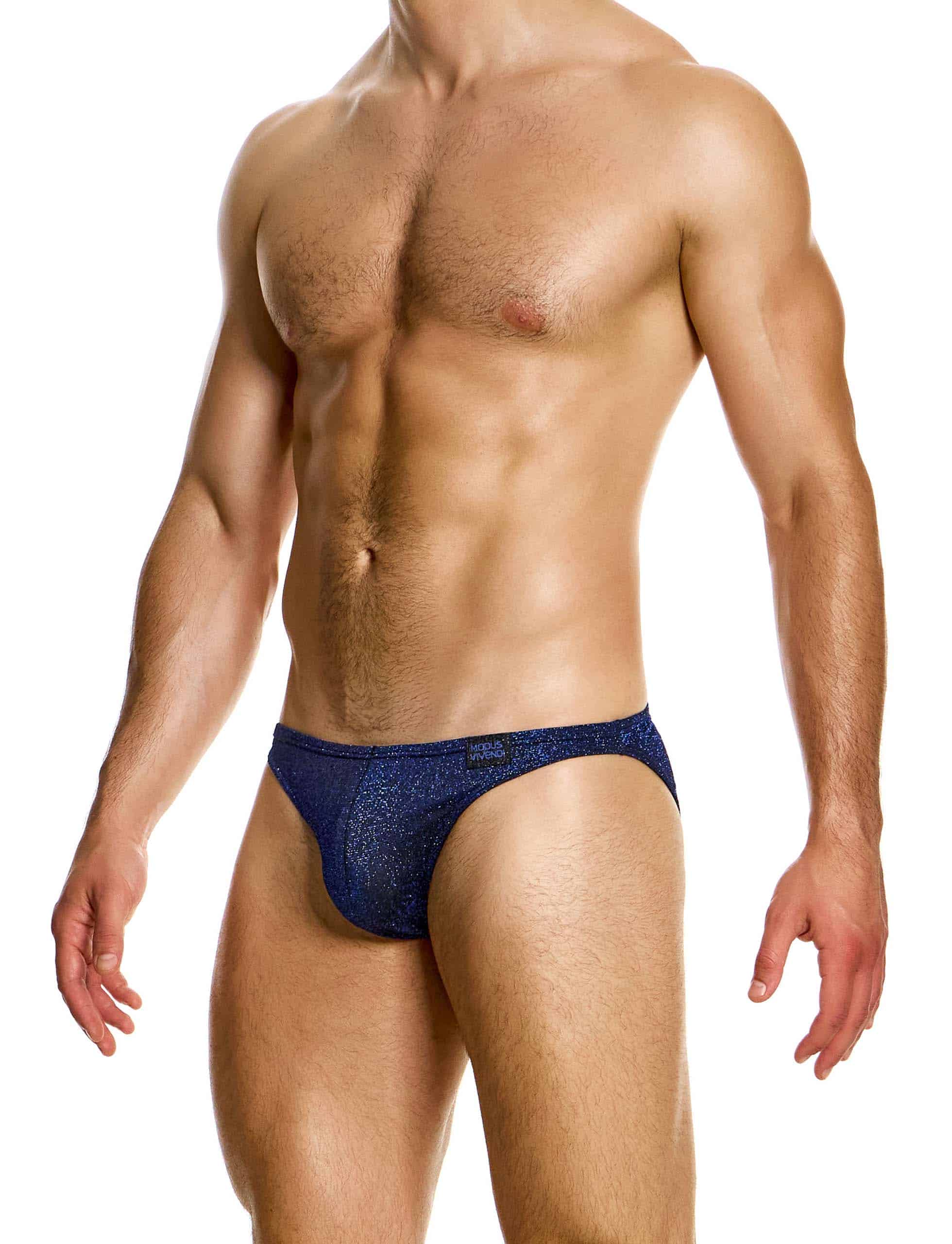 Modus Vivendi Glitter Low Cut Brief. Made in Greece. Party wear. underwear party. Fetish gear. Blue