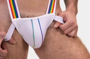 Barcode Berlin Infinity Pride Harness White. Made in Portugal. Party wear.  cross chest harness. pride gear