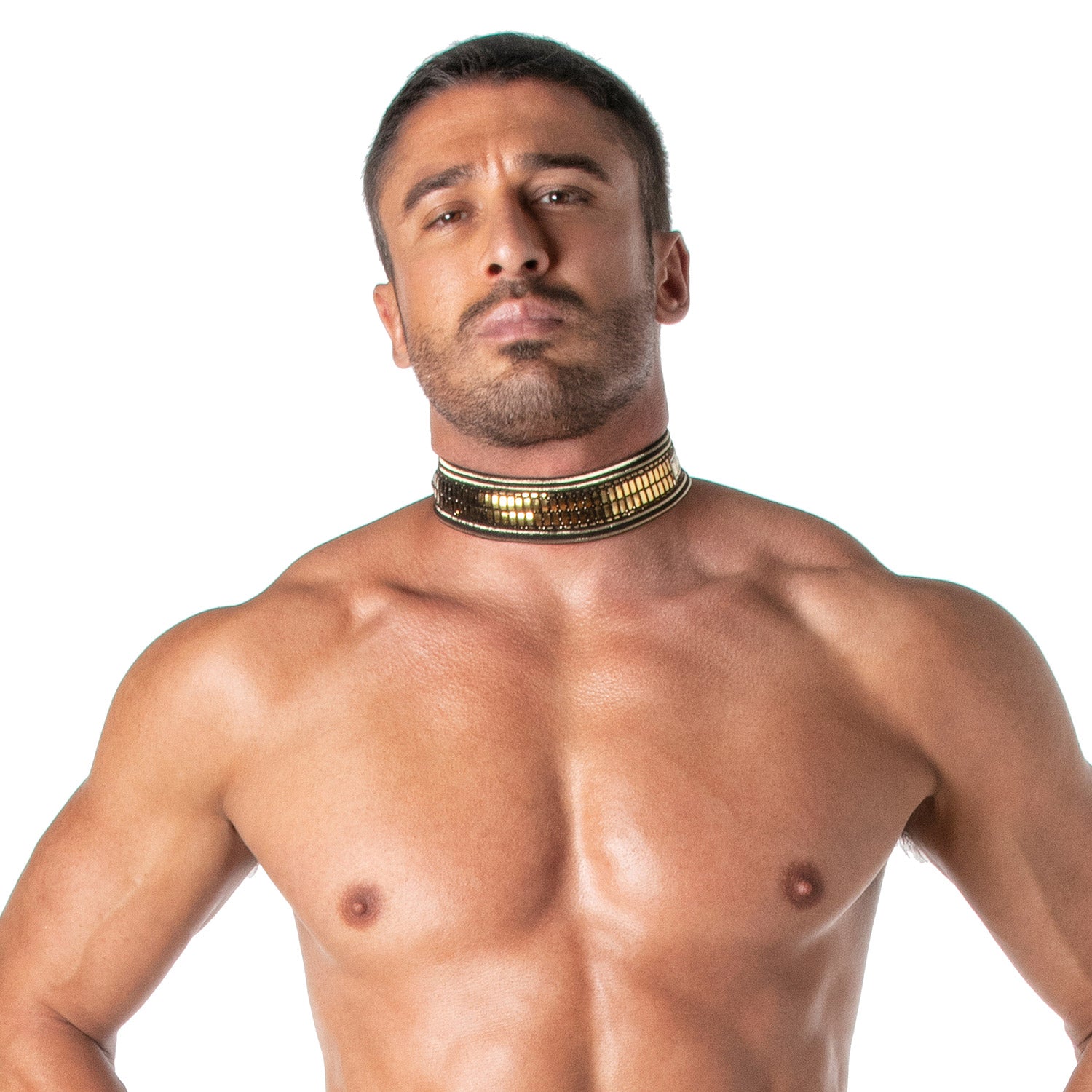 TOF Paris Star collar Gold. Made in France. Party wear. Fetish wear gay pride.