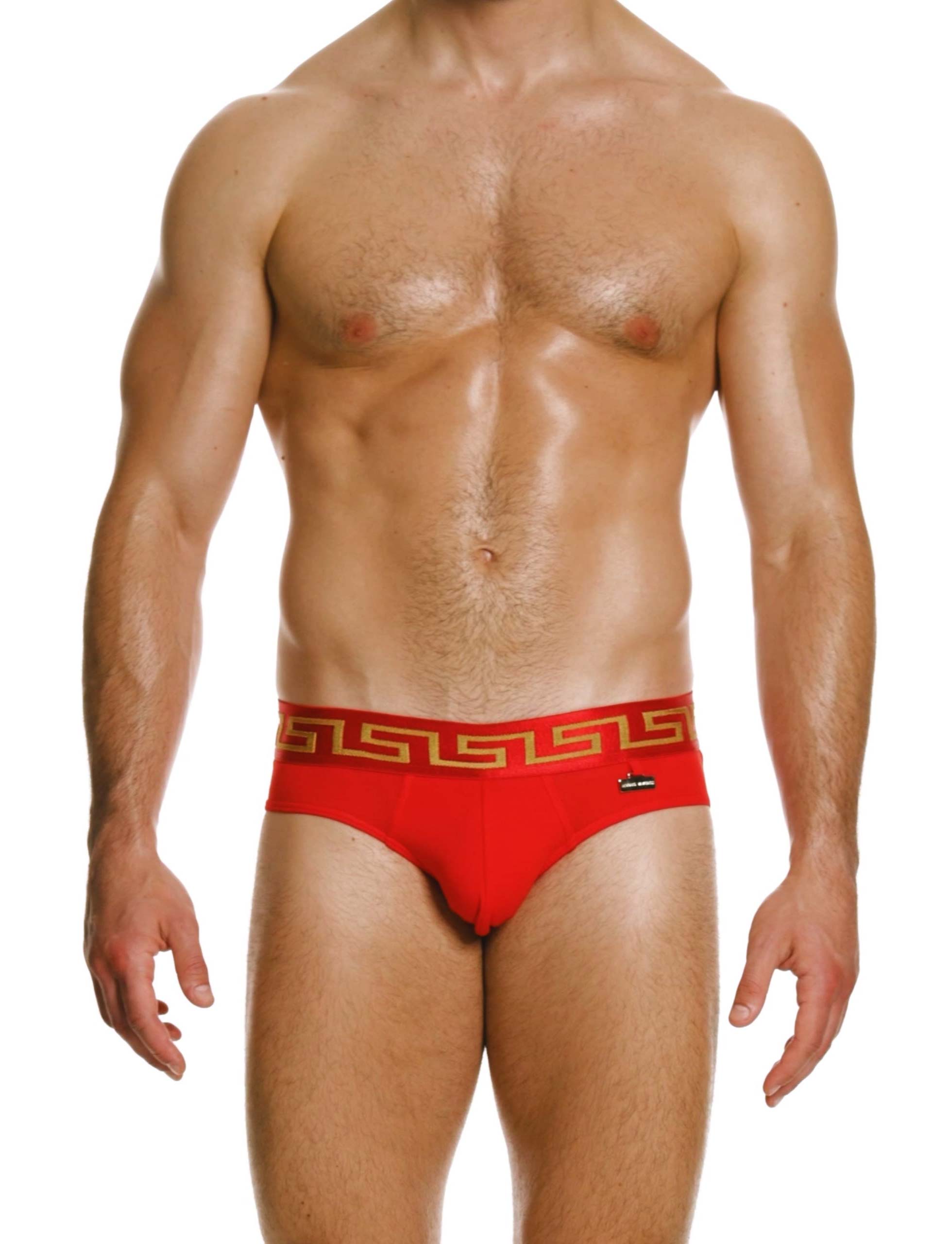 Modus Vivendi Meander Brief. Made in Greece. Party wear. underwear party. Fetish gear. boxer briefs, trunks. pride wear. Red