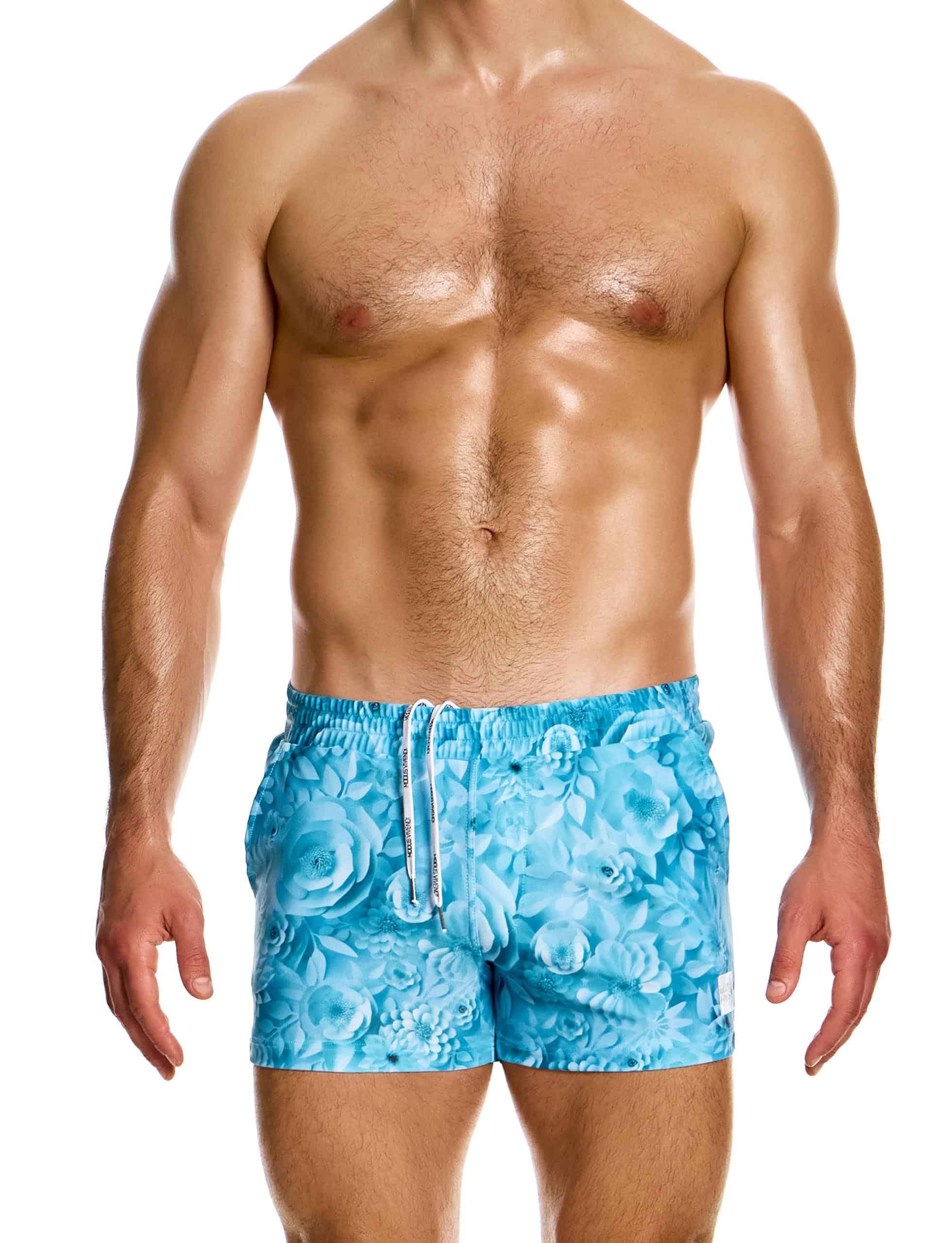 Modus Vivendi Origami Swim Shorts Made in Greece. Party wear.  Fetish gear. blue floral swim shorts