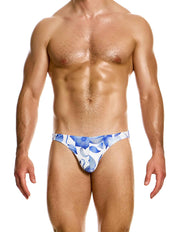 Modus Vivendi Origami Low Cut  Swim Brief. Made in Greece. Party wear.  Fetish gear. blue floral swim briefs