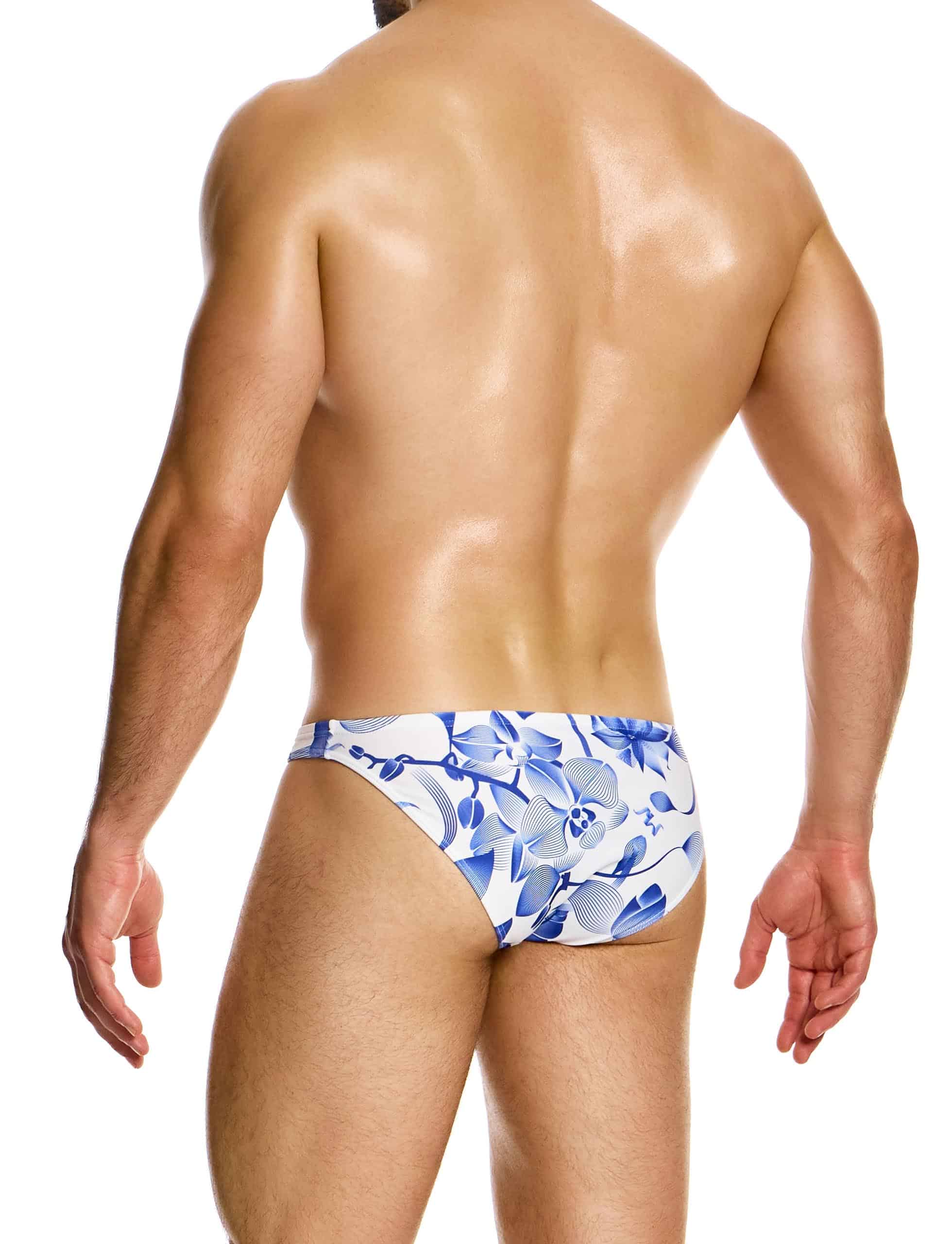 Modus Vivendi Origami Low Cut  Swim Brief. Made in Greece. Party wear.  Fetish gear. blue floral swim briefs