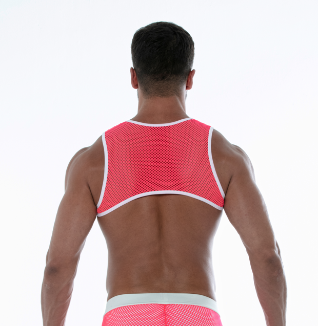 TOF Paris Neon Mesh Harness, Made in France. Harness Mesh Neon. underwear party. Fetish, party wear. Neon Pink