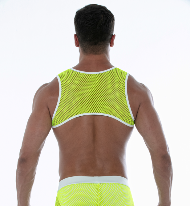 TOF Paris Neon Mesh Harness, Made in France. Harness Mesh Neon. underwear party. Fetish, party wear. Neon Yellow