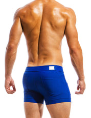 Modus Vivendi Classic 5 Pocket Swim Shorts. Made in Greece. luxury comfort high quality. Swimwear tight mini shorts. Blue