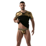 TOF Paris Metal T-Shirt. Made in France. Party wear. clothes to stand out. underwear party clothes. gold tshirt