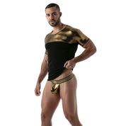 TOF Paris Metal T-Shirt. Made in France. Party wear. clothes to stand out. underwear party clothes. gold tshirt