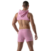 TOF Paris Paris Hoodie Harness pink. Made in France. cropped top hooded. Mens gym wear. party wear. fetish wear. Pink