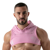 TOF Paris Paris Hoodie Harness Pink. Made in France. cropped top hooded. Mens gym wear. party wear. fetish wear. Pink