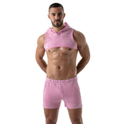 TOF Paris Paris Hoodie Harness Pink. Made in France. cropped top hooded. Mens gym wear. party wear. fetish wear. Pink