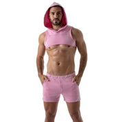 TOF Paris Paris Hoodie Harness pink. Made in France. cropped top hooded. Mens gym wear. party wear. fetish wear. Pink