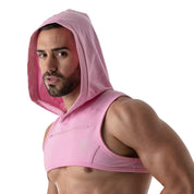 TOF Paris Paris Hoodie Harness Pink. Made in France. cropped top hooded. Mens gym wear. party wear. fetish wear. Pink