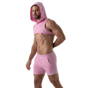 TOF Paris Paris Hoodie Harness Pink. Made in France. cropped top hooded. Mens gym wear. party wear. fetish wear. Pink