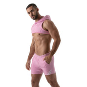 TOF Paris Paris Hoodie Harness Pink. Made in France. cropped top hooded. Mens gym wear. party wear. fetish wear. Pink