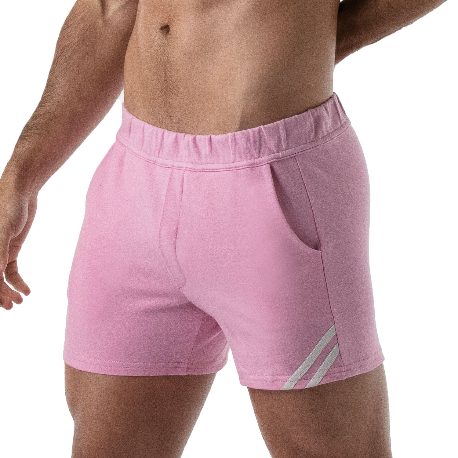 TOF Paris Paris shorts. Made in France. cropped top hooded. Mens quality gym wear. party wear. fetish wear. Pink