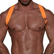 TOF Paris Party Boy Elastic Harness Neon. Made in France. party wear, fetish wear. Orange