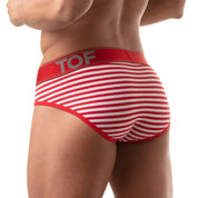 TOF Paris, made in France, breathable briefs. everyday cotton briefs. ultra comfort. sailor briefs, luxury sexy stripes. Red and white party wear