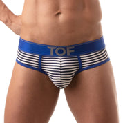 TOF Paris, made in France, breathable briefs. everyday cotton briefs. ultra comfort. sailor briefs, luxury sexy stripes. Blue and white party wear