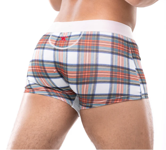 Skull and Bones Tartan Plaid Trunk White. Mens trunk. boxer Briefs