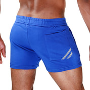 TOF Paris Paris shorts. Made in France. cropped top hooded. Mens quality gym wear. party wear. fetish wear. blue